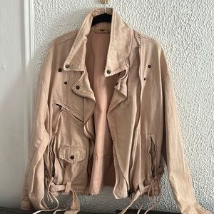 Free People Pink Denim Moto Jacket